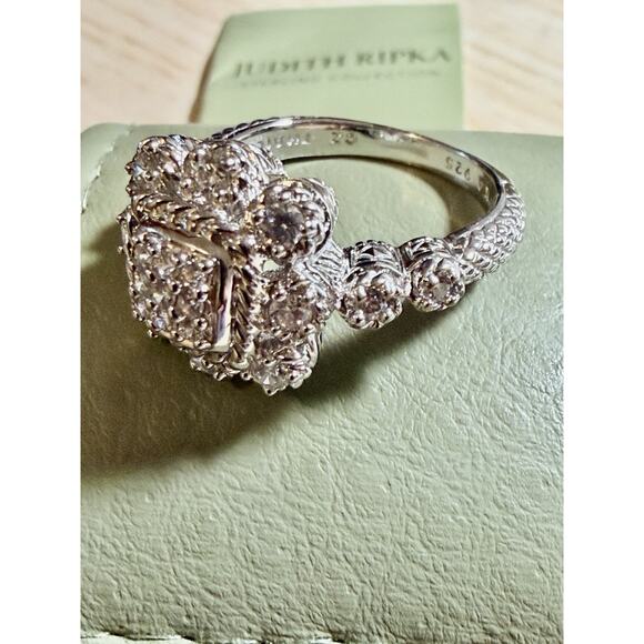 Gorgeous Judith Ripka Sterling Silver 925 Vintage Statement Flower Ring Size 9 - Picture 5 of 5